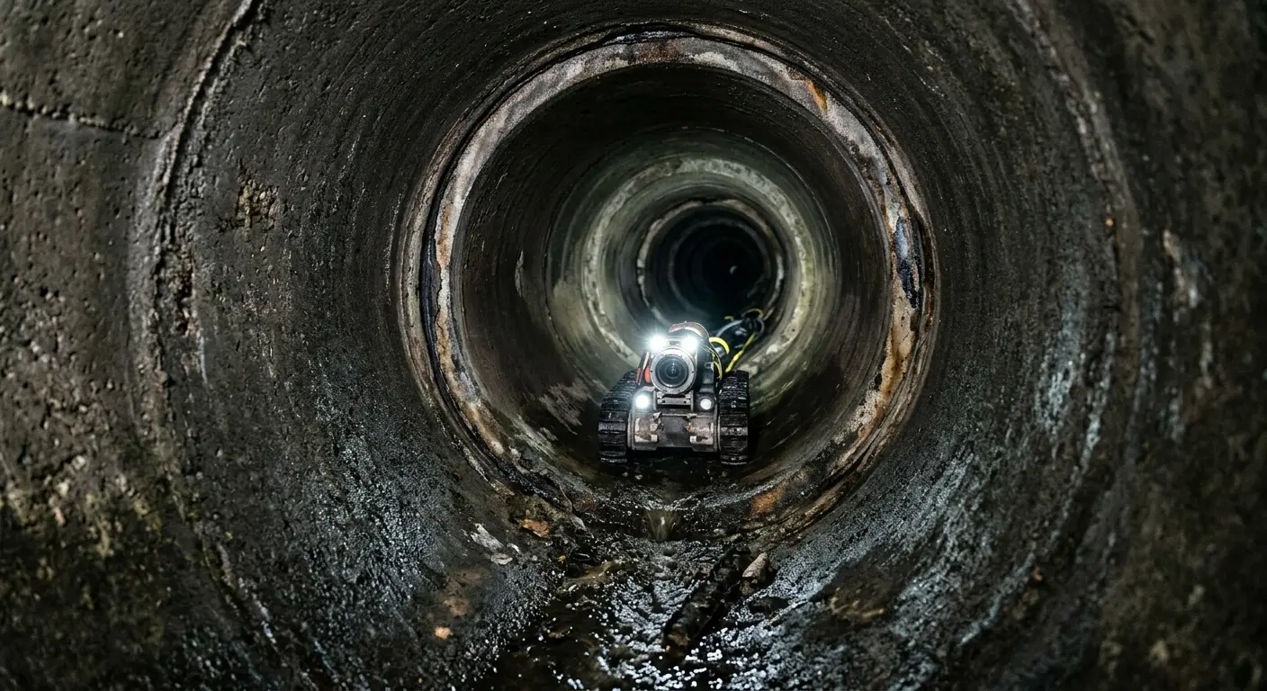 Robotic sewer camera inspecting pipe interior for Drain Snake Service in Central